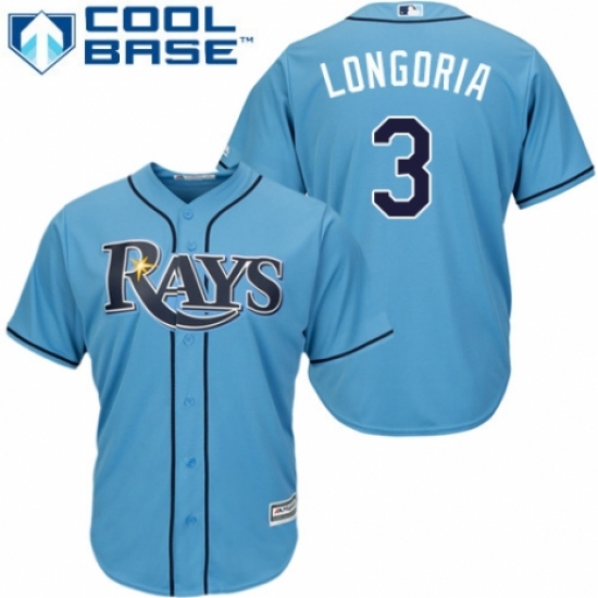 Men's Majestic Tampa Bay Rays 3 Evan Longoria Replica Light Blue Alternate 2 Cool Base MLB Jersey