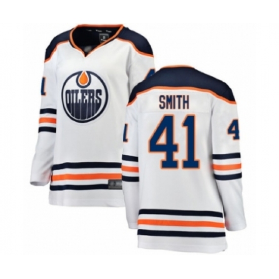 Women's Edmonton Oilers 41 Mike Smith Authentic White Away Fanatics Branded Breakaway Hockey Jersey