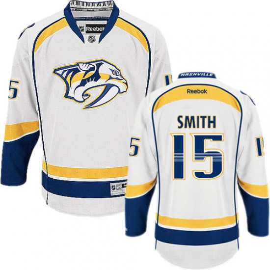 Men's Reebok Nashville Predators 15 Craig Smith Authentic White Away NHL Jersey