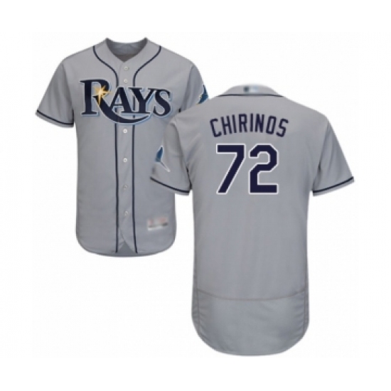 Men's Tampa Bay Rays 72 Yonny Chirinos Grey Road Flex Base Authentic Collection Baseball Player Jersey