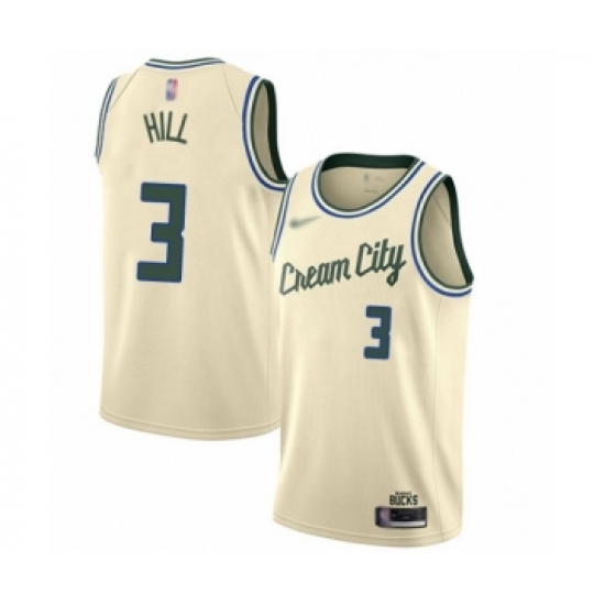 Men's Milwaukee Bucks 3 George Hill Swingman Cream Basketball Jersey - 2019 20 City Edition