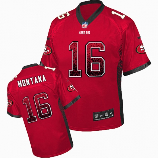 Men's Nike San Francisco 49ers 16 Joe Montana Elite Red Drift Fashion NFL Jersey