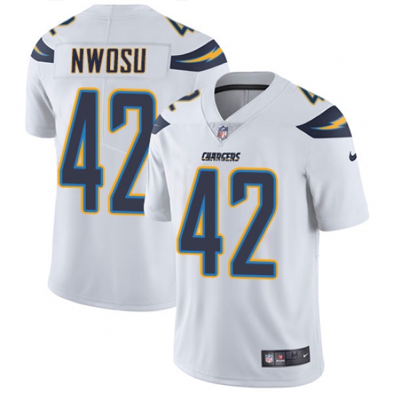 Men's Nike Los Angeles Chargers 42 Uchenna Nwosu White Vapor Untouchable Limited Player NFL Jersey