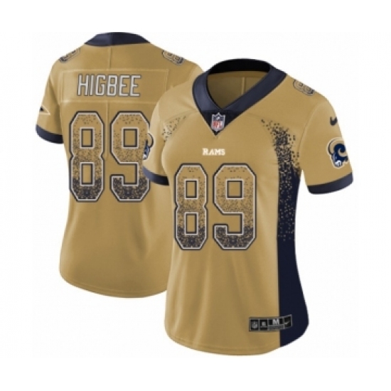 Women's Nike Los Angeles Rams 89 Tyler Higbee Limited Gold Rush Drift Fashion NFL Jersey