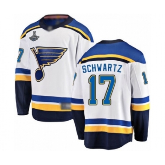 Men's St. Louis Blues 17 Jaden Schwartz Fanatics Branded White Away Breakaway 2019 Stanley Cup Champions Hockey Jersey