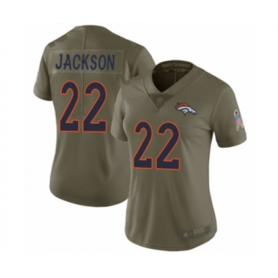 Women's Denver Broncos 22 Kareem Jackson Limited Olive 2017 Salute to Service Football Jersey