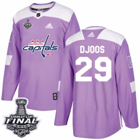 Men's Adidas Washington Capitals 29 Christian Djoos Authentic Purple Fights Cancer Practice 2018 Stanley Cup Final NHL Jersey