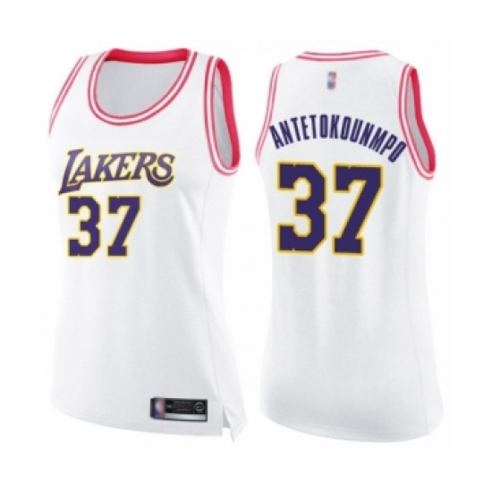 Women's Los Angeles Lakers 37 Kostas Antetokounmpo Swingman White Pink Fashion Basketball Jersey