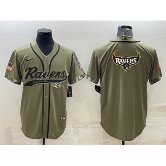 Men's Baltimore Ravens Olive Salute to Service Team Big Logo Cool Base Stitched Baseball Jersey