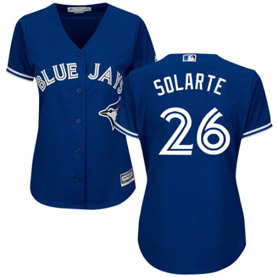 Women's Majestic Toronto Blue Jays 26 Yangervis Solarte Replica Blue Alternate MLB Jersey