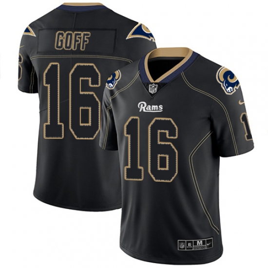 Men's Nike Los Angeles Rams 16 Jared Goff Limited Lights Out Black Rush NFL Jersey