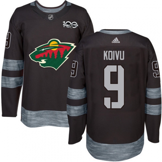 Men's Adidas Minnesota Wild 9 Mikko Koivu Authentic Black 1917-2017 100th Anniversary NHL Jersey