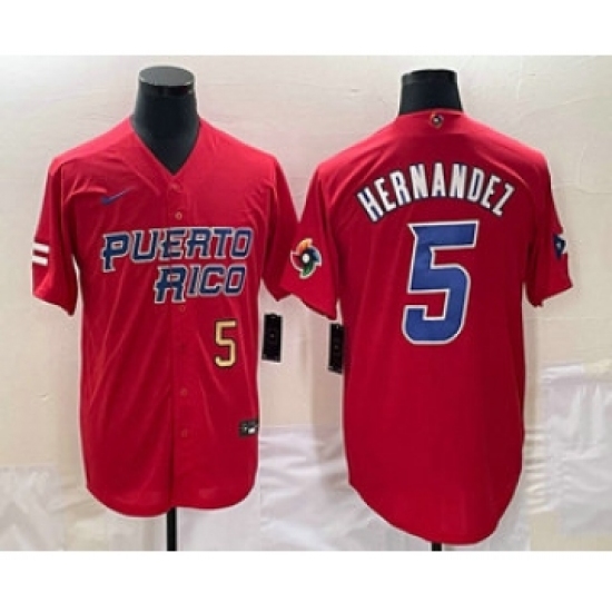 Men's Puerto Rico Baseball 5 Enrique Hernandez Number 2023 Red World Classic Stitched Jersey