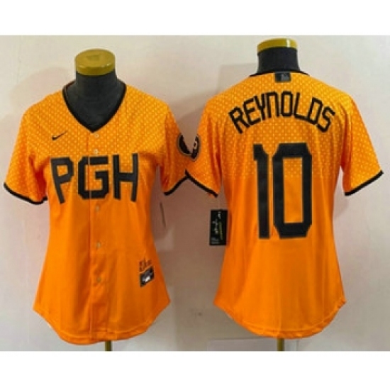 Women's Pittsburgh Pirates 10 Bryan Reynolds Yellowd 2023 City Connect Stitched Jersey