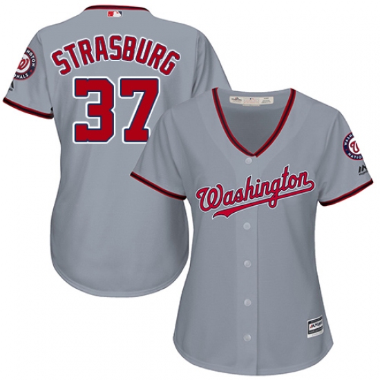 Women's Majestic Washington Nationals 37 Stephen Strasburg Authentic Grey Road Cool Base MLB Jersey