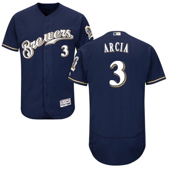 Men's Majestic Milwaukee Brewers 3 Orlando Arcia Navy Blue Flexbase Authentic Collection MLB Jersey