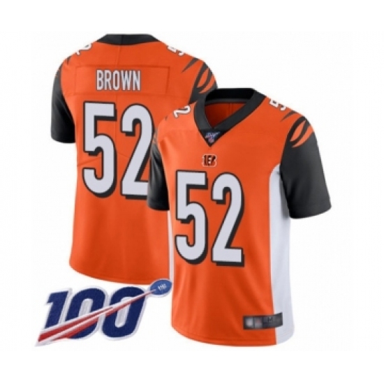 Men's Cincinnati Bengals 52 Preston Brown Orange Alternate Vapor Untouchable Limited Player 100th Season Football Jersey