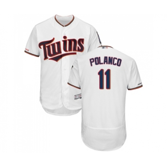 Men's Minnesota Twins 11 Jorge Polanco White Home Flex Base Authentic Collection Baseball Jersey