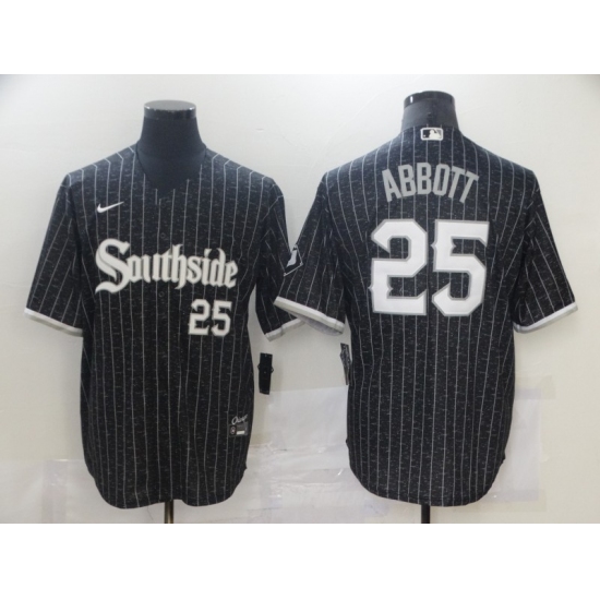 Men's Nike White Sox Southside 25 Jim Abbott Black City Connect Authentic Jersey