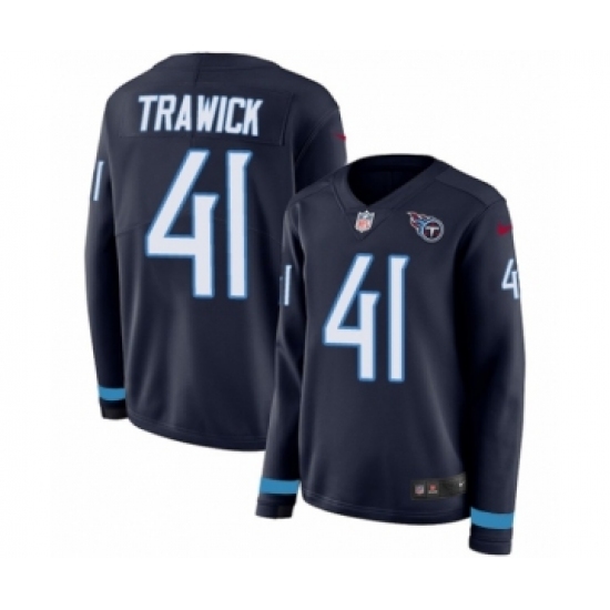 Women's Nike Tennessee Titans 41 Brynden Trawick Limited Navy Blue Therma Long Sleeve NFL Jersey