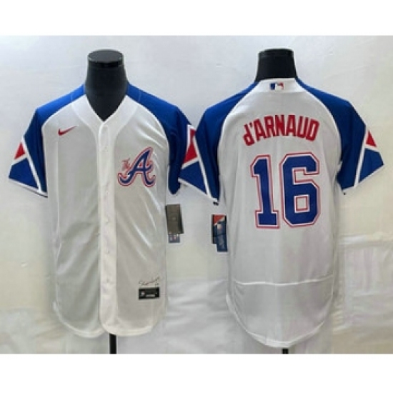 Men's Atlanta Braves 16 Travis dArnaud White 2023 City Connect Flex Base Stitched Jersey