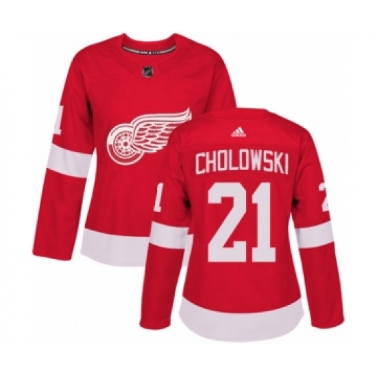 Women's Adidas Detroit Red Wings 21 Dennis Cholowski Authentic Red Home NHL Jersey