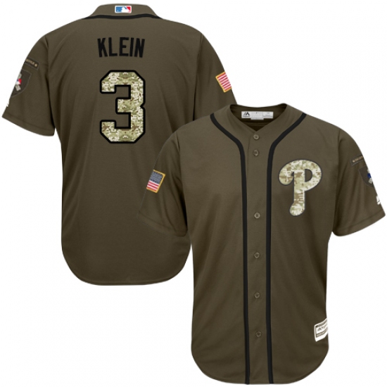 Men's Majestic Philadelphia Phillies 3 Chuck Klein Authentic Green Salute to Service MLB Jersey