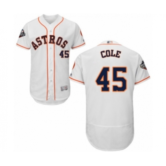 Men's Houston Astros 45 Gerrit Cole White Home Flex Base Authentic Collection 2019 World Series Bound Baseball Jersey