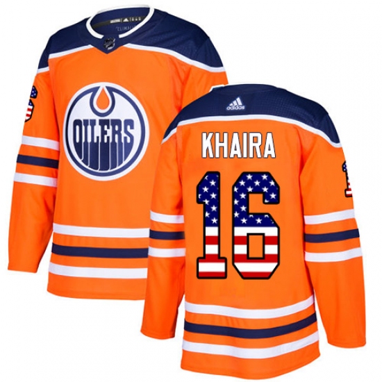 Men's Adidas Edmonton Oilers 16 Jujhar Khaira Authentic Orange USA Flag Fashion NHL Jersey