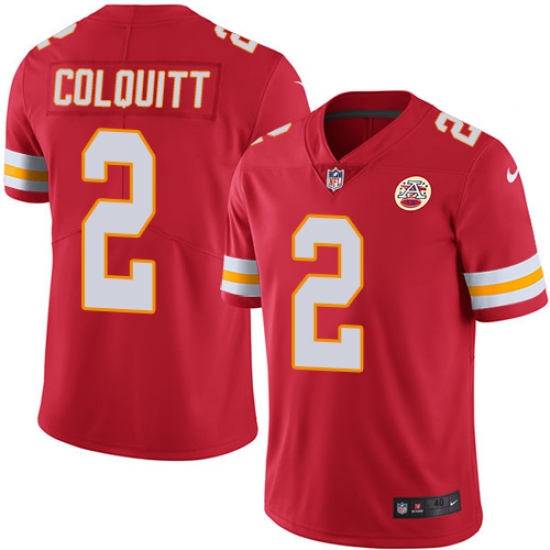 Men's Nike Kansas City Chiefs 2 Dustin Colquitt Red Team Color Vapor Untouchable Limited Player NFL Jersey