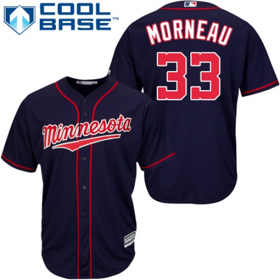 Men's Majestic Minnesota Twins 33 Justin Morneau Replica Navy Blue Alternate Road Cool Base MLB Jersey