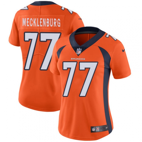 Women's Nike Denver Broncos 77 Karl Mecklenburg Orange Team Color Vapor Untouchable Limited Player NFL Jersey