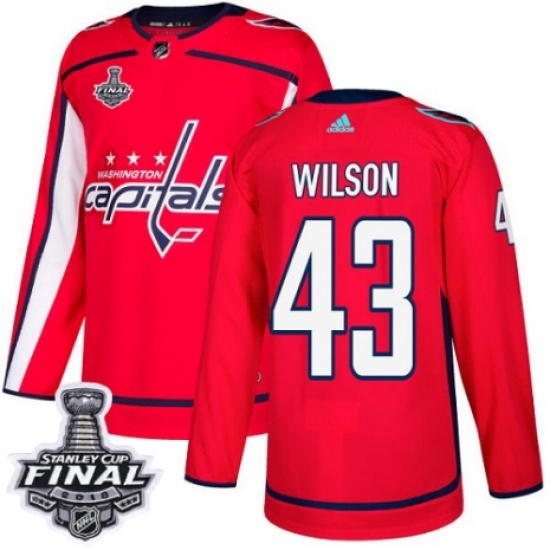 Men's Adidas Washington Capitals 43 Tom Wilson Premier Red Home 2018 Stanley Cup Final NHL Jersey