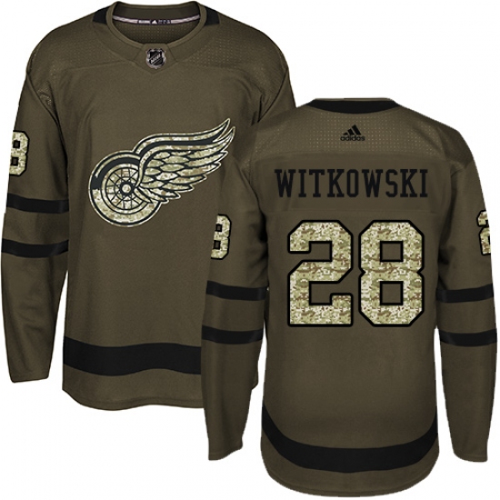 Youth Adidas Detroit Red Wings 28 Luke Witkowski Authentic Green Salute to Service NHL Jersey