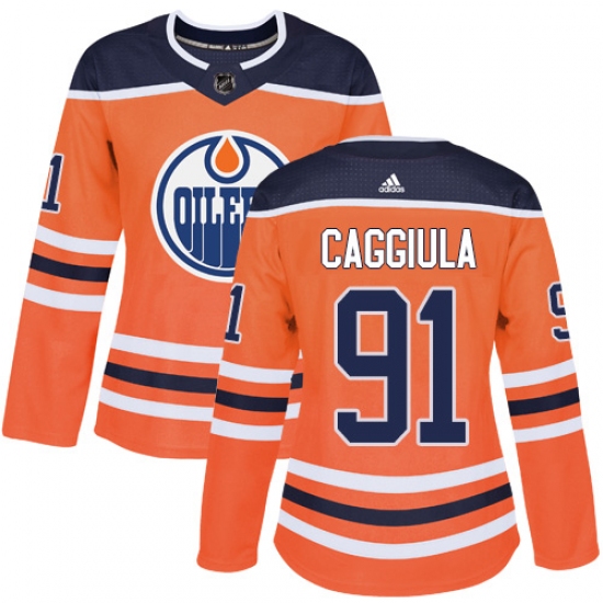 Women's Adidas Edmonton Oilers 91 Drake Caggiula Authentic Orange Home NHL Jersey