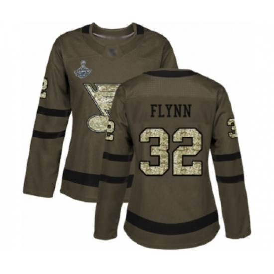 Women's St. Louis Blues 32 Brian Flynn Authentic Green Salute to Service 2019 Stanley Cup Champions Hockey Jersey