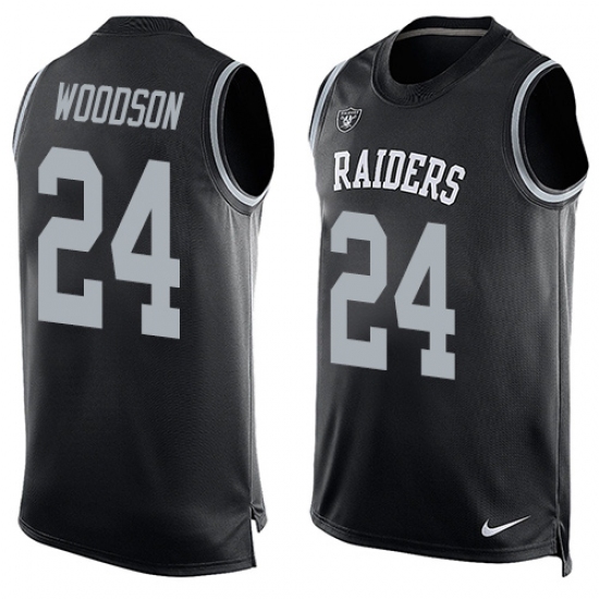 Men's Nike Oakland Raiders 24 Charles Woodson Limited Black Player Name & Number Tank Top NFL Jersey