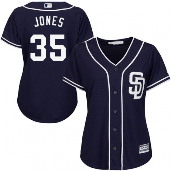 Women's Majestic San Diego Padres 35 Randy Jones Replica Navy Blue Alternate 1 Cool Base MLB Jersey