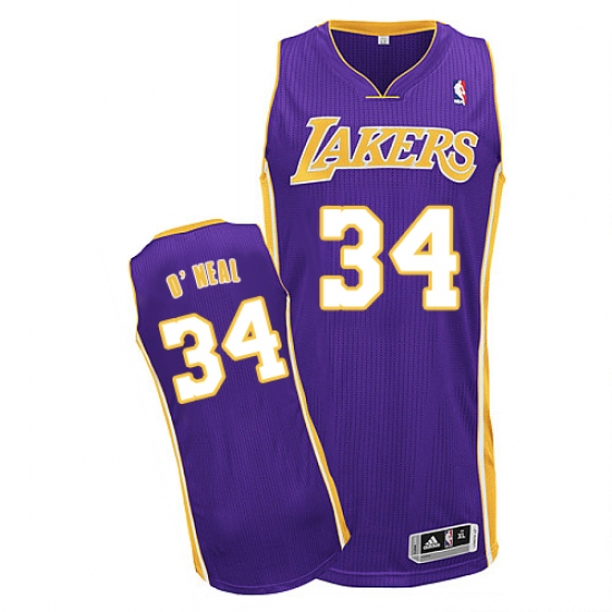 Men's Adidas Los Angeles Lakers 34 Shaquille O'Neal Authentic Purple Road NBA Jersey