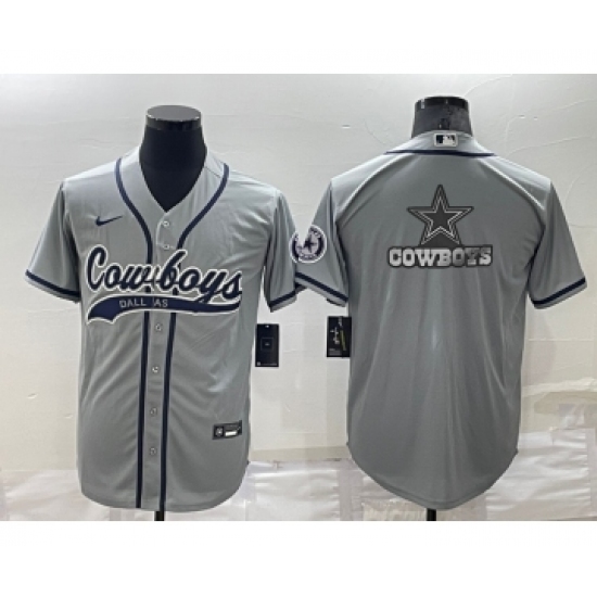 Men's Dallas Cowboys Grey Team Big Logo With Patch Cool Base Stitched Baseball Jersey