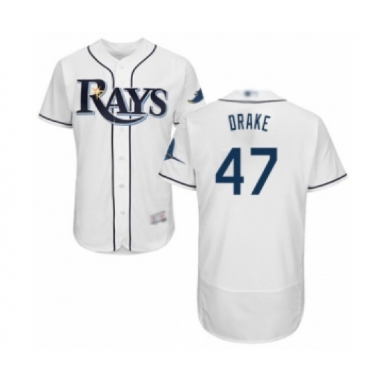 Men's Tampa Bay Rays 47 Oliver Drake Home White Home Flex Base Authentic Collection Baseball Player Jersey