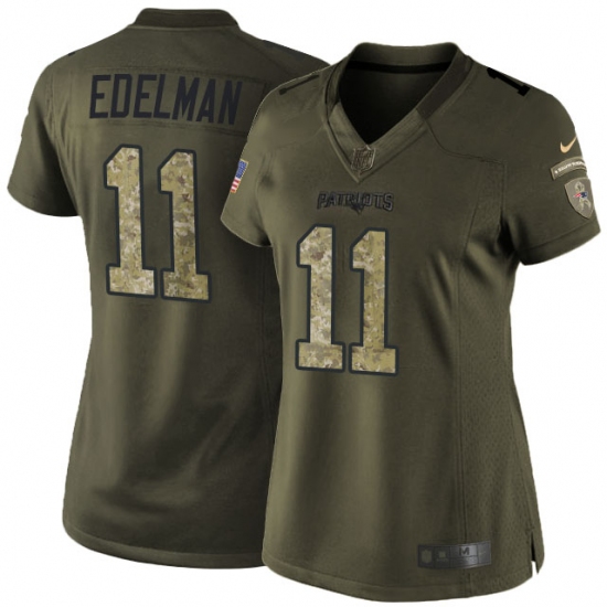 Women's Nike New England Patriots 11 Julian Edelman Elite Green Salute to Service NFL Jersey