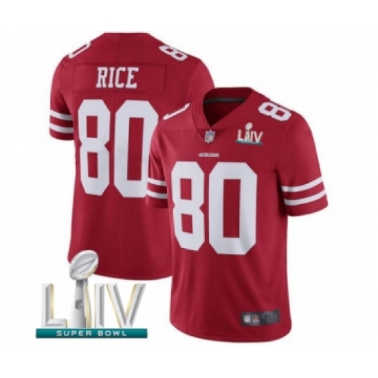 Men's San Francisco 49ers 80 Jerry Rice Red Team Color Vapor Untouchable Limited Player Super Bowl LIV Bound Football Jersey