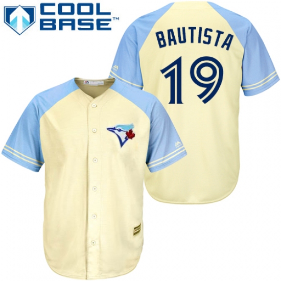 Men's Majestic Toronto Blue Jays 19 Jose Bautista Authentic Cream Exclusive Vintage Cool Base MLB Jersey