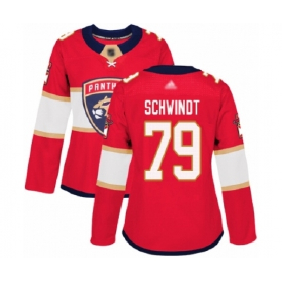 Women's Florida Panthers 79 Cole Schwindt Authentic Red Home Hockey Jersey