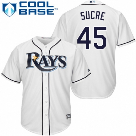 Men's Majestic Tampa Bay Rays 45 Jesus Sucre Replica White Home Cool Base MLB Jersey