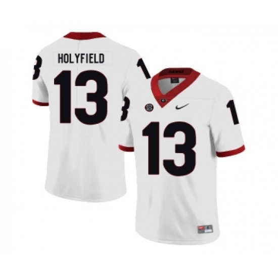 Georgia Bulldogs 13 Elijah Holyfield White Nike College Football Jersey