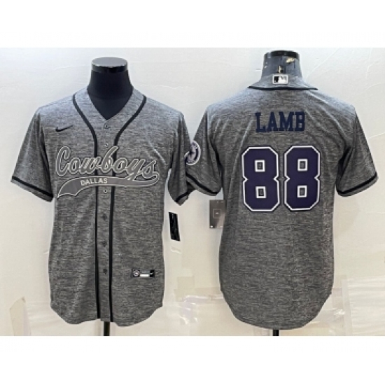 Men's Dallas Cowboys 88 CeeDee Lamb Grey Gridiron With Patch Cool Base Stitched Baseball Jersey