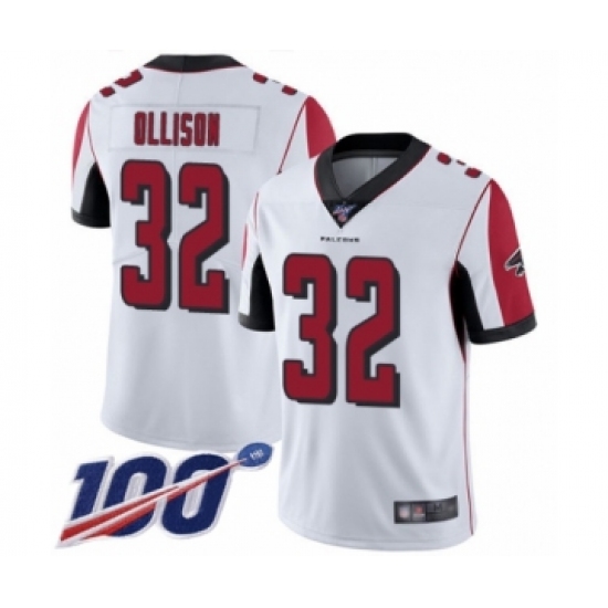 Men's Atlanta Falcons 32 Qadree Ollison White Vapor Untouchable Limited Player 100th Season Football Jersey