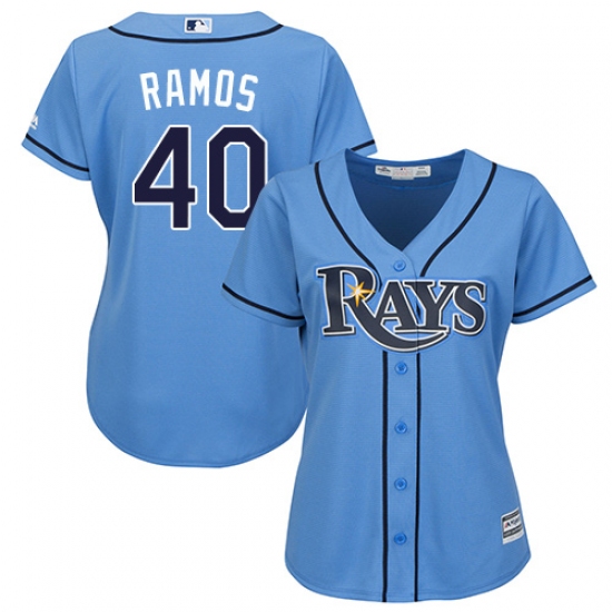 Women's Majestic Tampa Bay Rays 40 Wilson Ramos Authentic Light Blue Alternate 2 Cool Base MLB Jersey